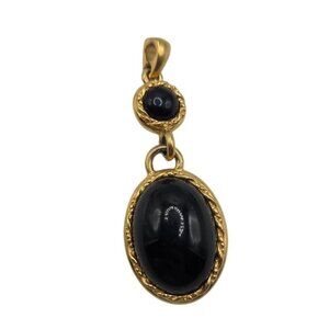 Vintage Gold-Tone Oval Pendant With Black Stone Accents